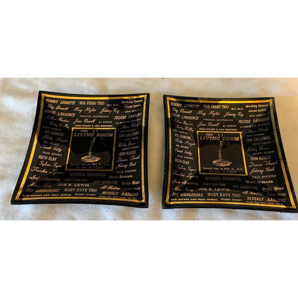 2 Vintage Living Room 2nd Ave and 49th New York City Glass Ashtray - Picture 1 of 2